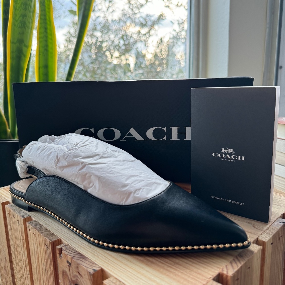 Coach Black 'Vae' Leather Skimmer Flat, Women's size 7.5